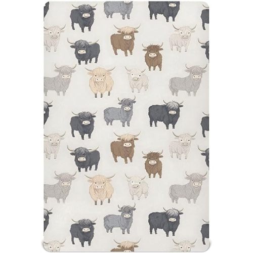 Baby Crib Sheets Fitted Crib Sheet Standard Crib and Toddler Mattress for Boys Girls 39 * 27in Pink Starfish Shell Pattern (Highland Cows Pattern, Medium)