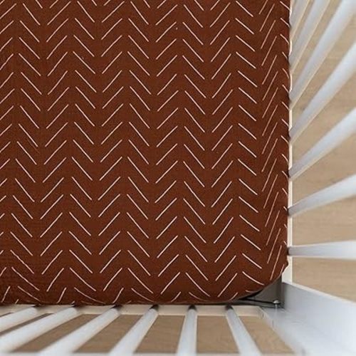 Rust Mudcloth Muslin Crib Sheet by Mebie Baby, Soft and Breathable Bed Sheets for Babies, Modern Neutral Bedding for Cribs, Standard Crib Mattress Fitted Sheet, Great for Boy or Girl Room or Nursery