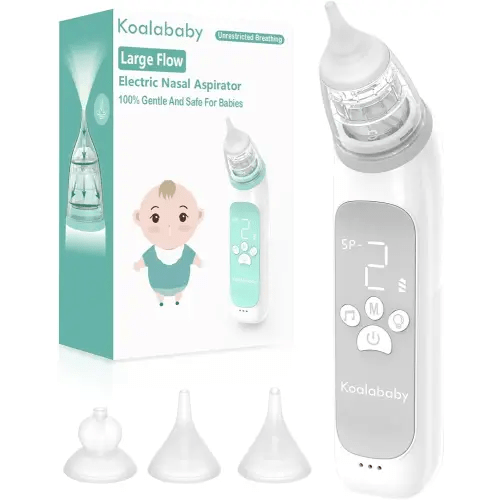Koalababy Baby Nasal Aspirator, Large Flow Electric Nose Sucker with 3 Suction Levels, Rechargeable Toddler Nose Cleaner, Soft Silicone Tips, Music and Light Soothing
