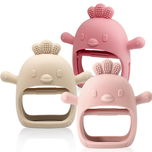 3 Packs Baby Teething Toy Silicone Teething Mitten for Babies Over 3 Months Anti Dropping Wrist Hand Teethers Baby Chew Toys for Sucking Needs, BPA Free (Pink, Caramel & Coral Red)