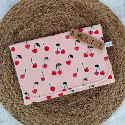 Pink Cherry Burp Cloth, Absorbent Flannel Terry Burp Rag