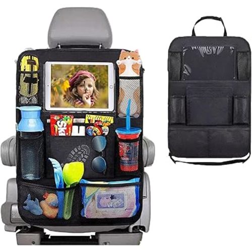 Car Backseat Organizer with tablet holder,1Pcs Kick Mats Back Seat Protector with 9 Storage Pockets Travel Accessories Easy to Clean BLACK