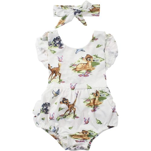 stylesilove Infant Baby Girl Ruffled Cap Sleeve Sunsuit Romper with Self-tied Headband 2pcs Outfit