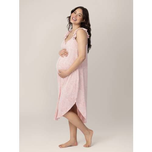 Ruffle Strap Labor & Delivery Gown | Black