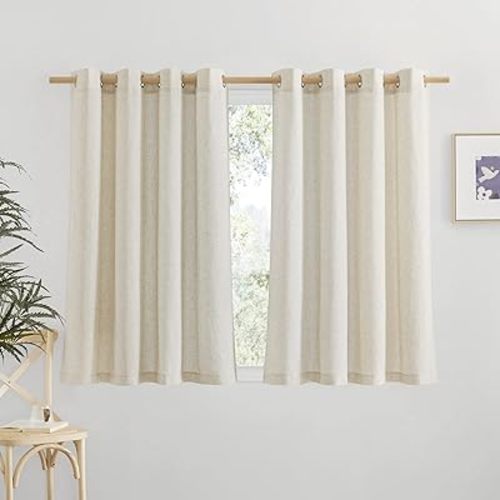 NICETOWN Natural Linen Curtains for Bedroom, Decorative Thick Flax Window Treatments Semi Sheer Privacy Assured with Light Through for Nursery/Bathroom, W55 x L54, Sold as 2 Panels