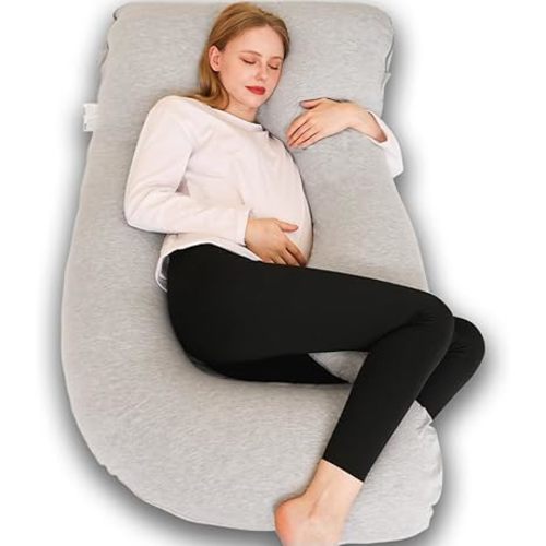 Chilling Home Pregnancy Pillow, J Shape Pregnancy Pillows for Sleeping, Body Pillow for Sleeping, Body Pillows for Adults, Maternity Pillow, with Jersry Removable Cover, Grey