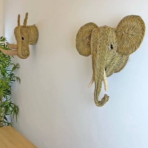 Moroccan Straw Fake Elephant Head Animal Head Wall Decor - Etsy