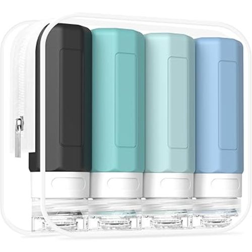 Redfly Travel Bottles for Toiletries, Tsa Approved 3oz Travel Size Containers, Leak Proof Silicone Squeezable Containers for Toiletries, BPA Free Refillable Essentials for Shampoo Conditioner Gray