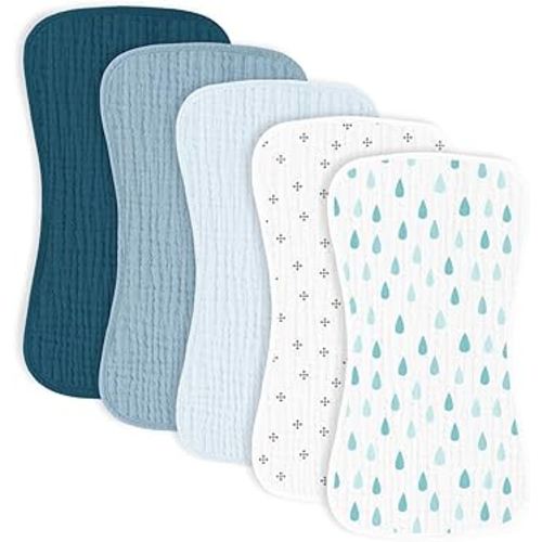 5 Pack Muslin Baby Burp Cloths- Unisex- Large Absorbent Burp Cloths-20x10 Inches