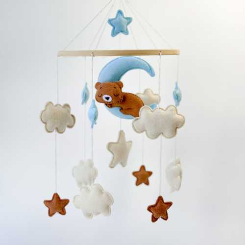 Baby Mobile, Cute Nursery Decor, Unique Gift for Baby, Handmade Crib Mobile, Baby Shower Gift, New Mom Gift, Teddy Bear, Baby Blue