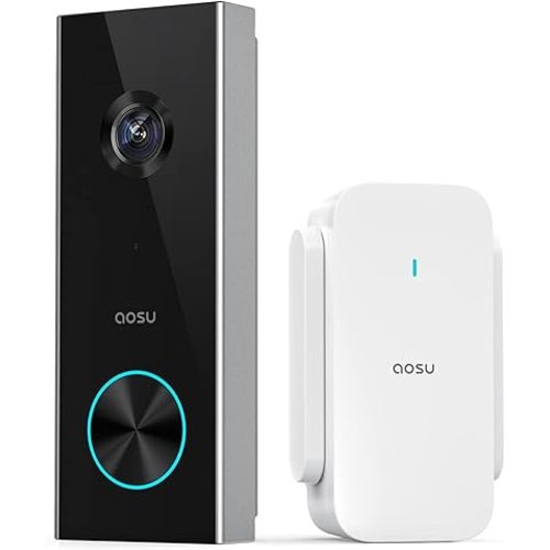 AOSU Wireless Doorbell Camera, Battery-Powered Video Doorbell with Chime, 2K Resolution, No Subscription Required, 2.4GHz WiFi, 180-Day Battery Life, AI Detection, Work with Alexa & Google Assistant