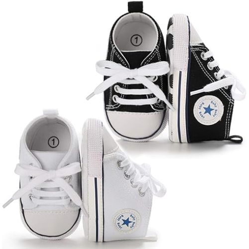 KIDSUN Unisex Baby Boys Girls High Top Sneaker Soft Anti-Slip Sole Newborn Infant First Walkers Canvas Denim Shoes