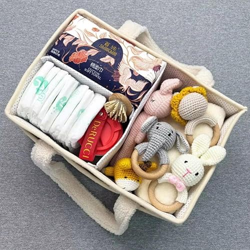 Extra Large Diaper Caddy Organizer - Portable with 3 Large Compartments and 6 Pockets - Baby Organizer - Car Diaper Caddy - Storage Basket - Gift Baby Organizer (Beige)