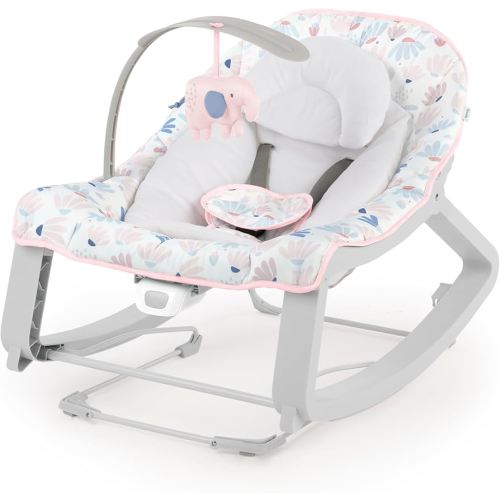 Ingenuity Keep Cozy 3-in-1 Grow with Me Vibrating Baby Bouncer Seat & Infant to Toddler Rocker, Vibrations & -Toy Bar, 0-30 Months Up to 40 lbs (Pink Burst)