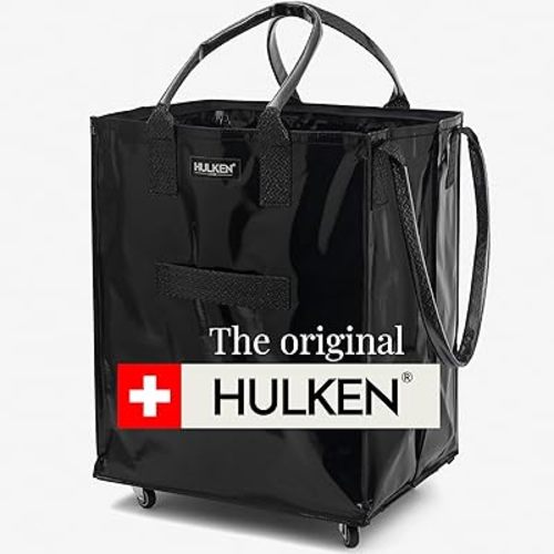 (Large, Black Reusable Rolling Tote & Rolling Shopping Bag with Wheels - Wheeled Tote - 66 lb Limit