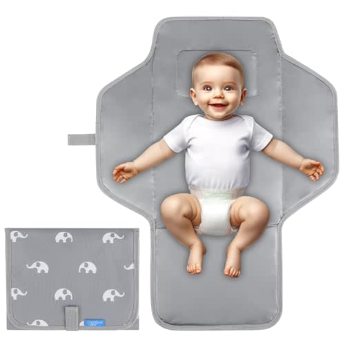 PHOEBUS BABY Portable Changing Pad Travel - Waterproof Compact Diaper Changing Mat with Built-in Pillow - Lightweight & Foldable Changing Station(Cute Elephant)