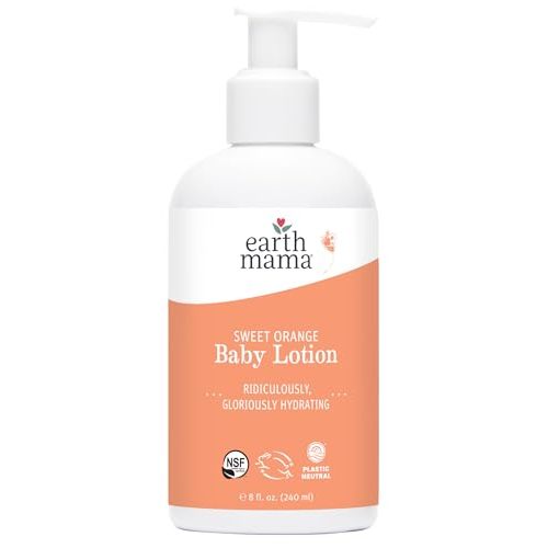 Earth Mama Sweet Orange Baby Lotion | Moisturizing Body Lotion for Dry Skin, Newborn Baby Lotion Sensitive Skin Care, Face Lotion for Babies & Kids with Shea Butter, Calendula & Aloe, 8 Fl Oz
