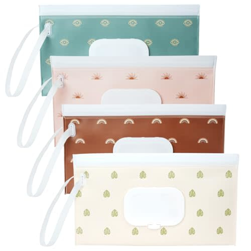 4 Pack Wipes Dispenser, ON The GO, Seposeve Portable Baby Wipe Case, Refillable Baby Wipes Container, Wipe Holder, Keeps Wipes Fresh, Reusable Wet Wipe Pouch for Outdoor Outing, Camping, Hiking.