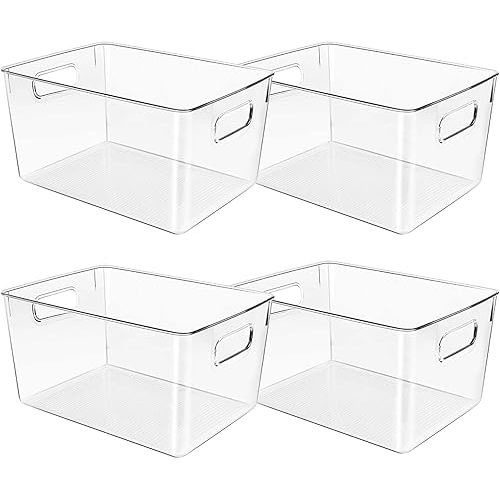 Clear Plastic Storage Bins, Pantry Organizers and Storage or Kitchen Organization and Storage Containers Bins for Organizing, Fridge, Freezer, Bathroom, Pantries, Refrigerator, Cabinet Organizer Bin