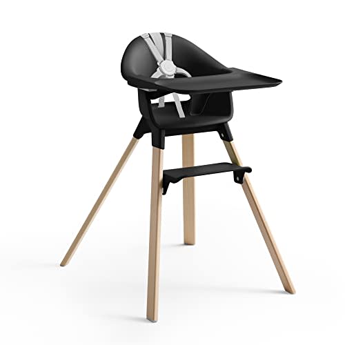 Stokke Clikk High Chair, Black Natural - All-in-One High Chair with Tray + Harness - Light, Durable & Travel Friendly - Ergonomic with Adjustable Features - Best for 6-36 Months or Up to 33 lbs