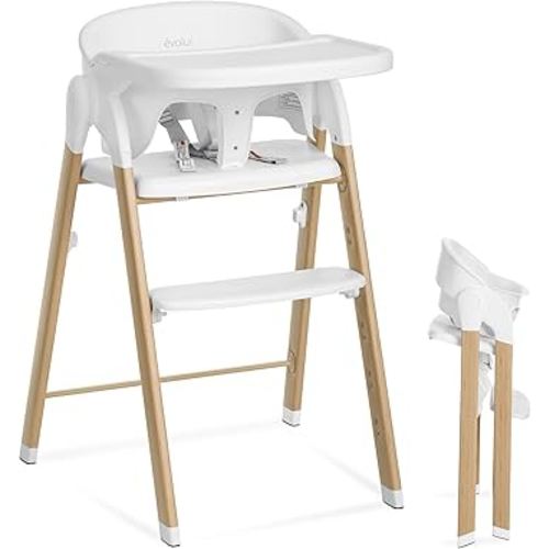 Evolur Nimbus High Chair in White, Easily Converts from Baby High Chair to Adult Stool, Compact and Easy to Fold Portable, Easy to Clean, Adjustable and Removable Tray