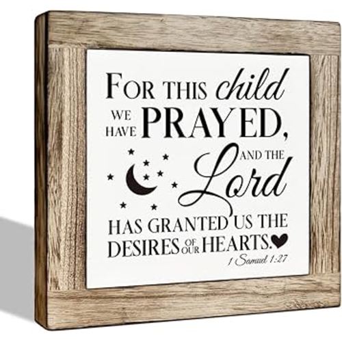 Farmhouse Wood Sign, For This Child We Have Prayed Sign, Wooden Box Sign Plaque, Freestanding Sign for Nursery Decor, Kids Room Decor, Christian Bedroom Decor, Decorative Wooden Table Sign