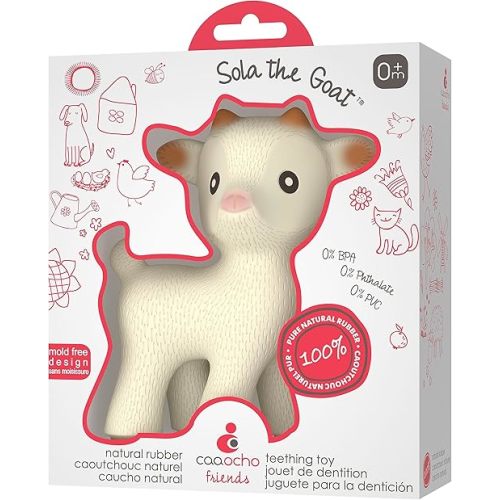 CaaOcho Pure Natural Rubber Teething Baby Toy - Sola The Goat Teether for Babies, BPA Free Baby Toy, All Natural Teething Toys for Babies 0-6, Safe and Fun Molar Teether Toy