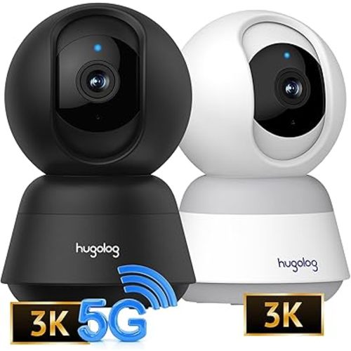 Hugolog 3K 5MP Indoor Pan/Tilt Security Camera with Auto-Focus,2.4 GHZ/5 GHZ,Ideal for Baby Monitor/Pet Camera,Starlight Color Night Vision,Human/Pet AI,Noise Reduction,US Cloud,Compatible with Alexa