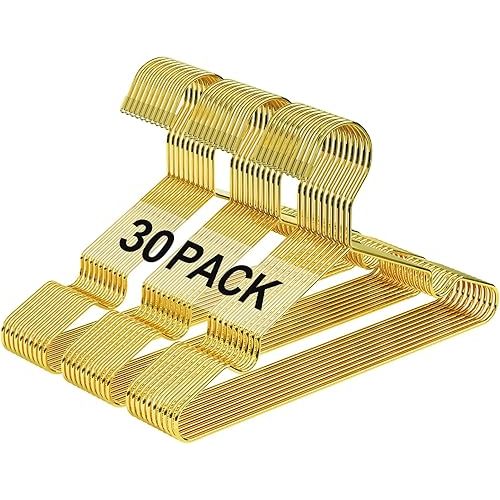 12 Inch Gold Kids Baby Hangers 30 Pack, Strong Metal Toddler Hangers for Closet, Space Saving Children Hangers for Clothes Coats Pants (Gold, 30)