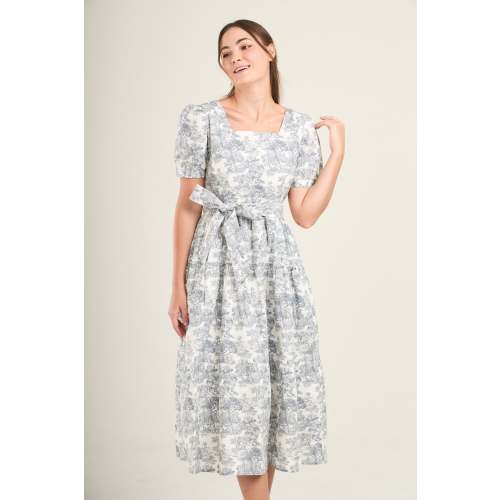 Versa Cotton Dress with Nursing Zippers in Vintage Gray Toile