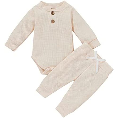 Newborn Baby Boy Girl Clothes Ribbed Knitted Cotton Long Sleeve Romper Long Pants Solid Color Fall Winter Outfits