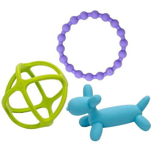 WeeSprout Handheld Teether Set (Bright Green, Purple & Blue)