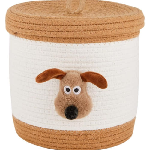 Bellar Rope Basket With Lid Cute Animal Dog Toy Box Baby Gift basket For Organizers Small Laundry Woven Baskets for Kids Living Room Area Decorative Boxes Aesthetic With Lid- 10”*10”Brown&White