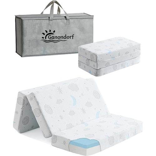 Trifold Pack and Play Mattress 38x26'' Breathable Soft Plush Memory Foam for Baby Toddler Travel Includes Carry Bag Removable Washable Cover Fits Play Pen Playard Pack n Play Mattress Pad