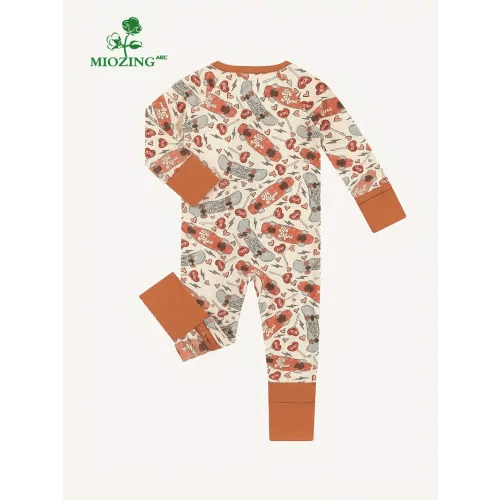 MIOZING Comfy Bamboo Fiber Valentine's Day Skateboard Love Print Baby Boy Girl Long Sleeve Zipper Bodysuit