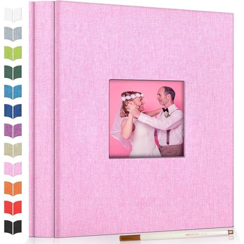 Photo Album Self Adhesive Scrapbook Album for 3x5 4x6 5x7 8x10 Pictures,60 Pages Linen Cover with Display Window DIY Photo Book,Ideal Gifts for Family Travel Wedding Baby