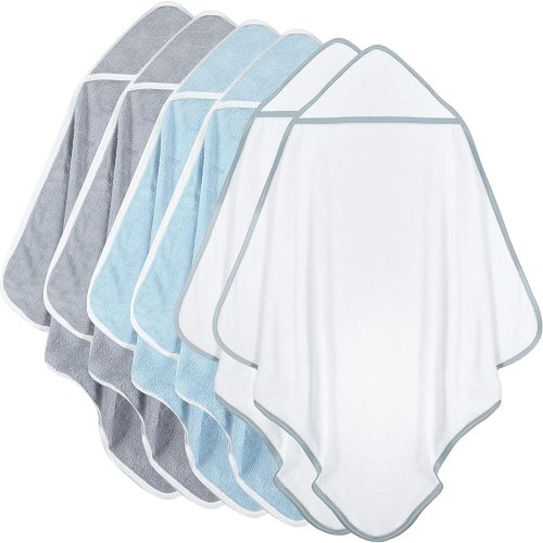 6 Pack Baby HooTowels Baby Bath Towel Absorbent Soft HooTowel for Babies Shower Essentials Hooded(White, Gray, Blue, Simple Design)