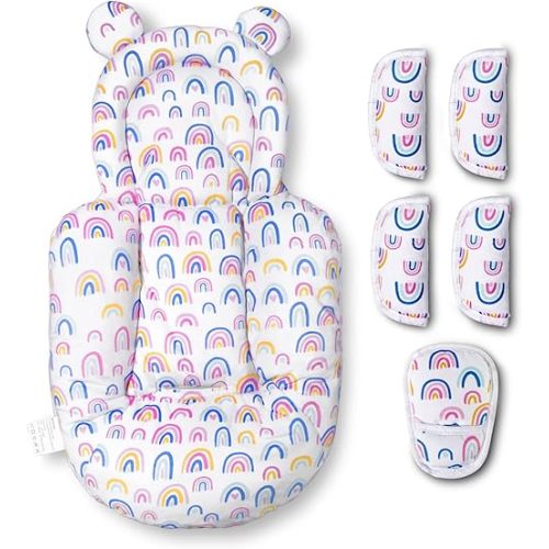 FEISIKE Infant Insert Compatible with Graco & 4moms mamaroo Systems, Include 5 Pcs Strap Pad, Head & Body Support Insert Cushion for Newborn to Toddler, Works for 3 to 5-Point Harness Systems, White