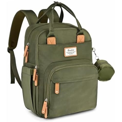 RUVALINO Diaper Bag Backpack - Multifunction Travel Essentials Baby Bag with Changing Pad & Stroller Straps & Pacifier Case, Waterproof, Army Green
