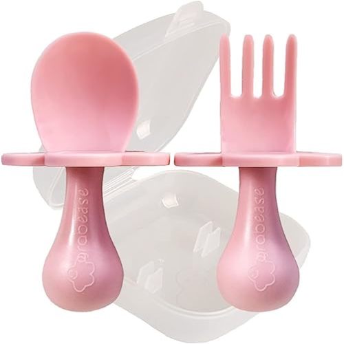 Grabease Baby & Toddler Utensils - Baby Forks for Self Feeding - BPA-Free & Phthalate-Free - 1 Set, Blush Toddler Fork & Self Feeding Spoon