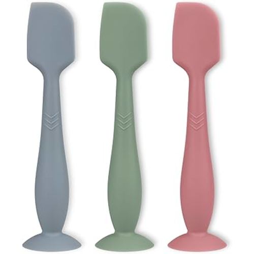 3 Piece Full Size Diaper Cream Applicator Set - Soft Silicone Baby Butt Spatula with Suction Base (Mauve/Sage/Ether)