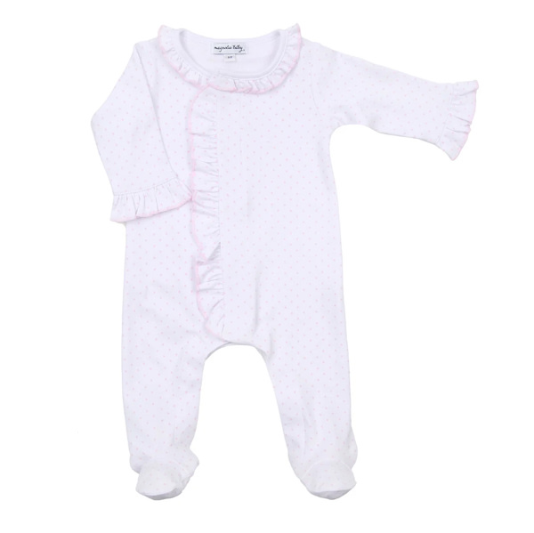 Magnolia Baby Mini Dots Pink Ruffle Footie