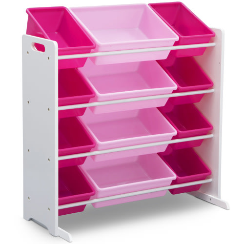Delta Children Kids Toy Storage Organizer with 12 Plastic Bins, Greenguard Gold Certified, White/Pink