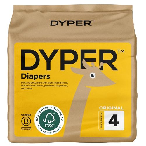 DYPER - Baby Diapers Hypoallergenic Cloth Alternative Day & Overnight Protection - Made with Plant-Based* & Honest Ingredients - Size 4 (24 Count)