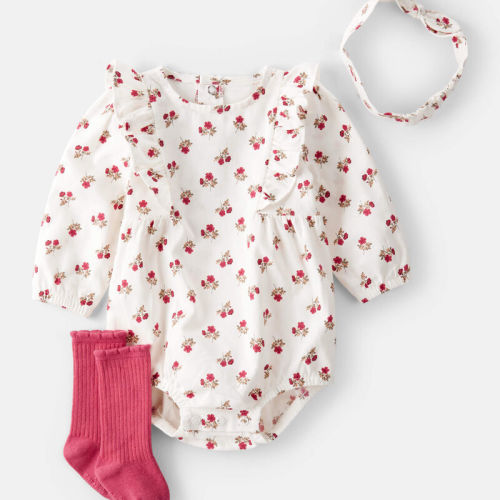 Pink/White Baby 3-Piece Floral Bubble Outfit Set | Carter’s Oshkosh Canada