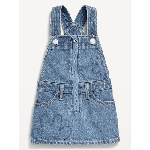 Zip-Front Embroidered Skirtall Jean Dress for Baby