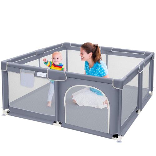 Kmaier Baby Playpen,Large Indoor and Outdoor Play Yards,360° Visibility,For Toddler-(Grey)
