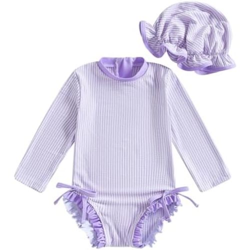 Socutebabe Baby Girl Swimsuit Baby Girls Long Sleeve One Piece Swimsuit Romper Infant Bathing Suit Baby Girl Beach Rash Guard