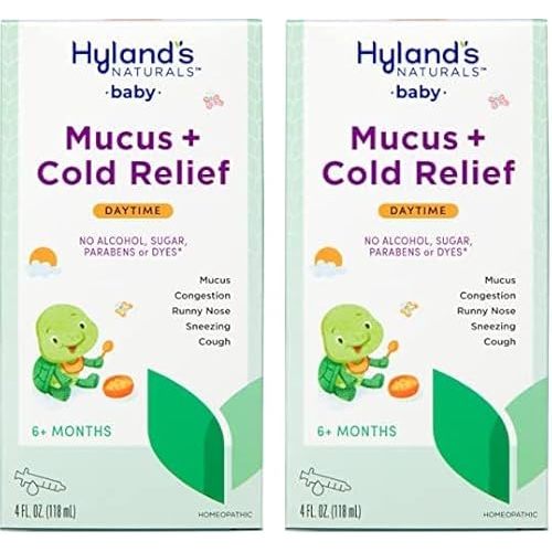 Hyland's Naturals Baby Mucus and Cold Relief, Daytime Baby Cold Medicine, Infant Cold and Cough Remedy, Decongestant, 4 Fluid Ounce (Pack of 2)