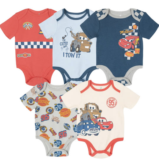 Disney Baby 5-Pack Short Sleeve Bodysuits Newborn to Infant